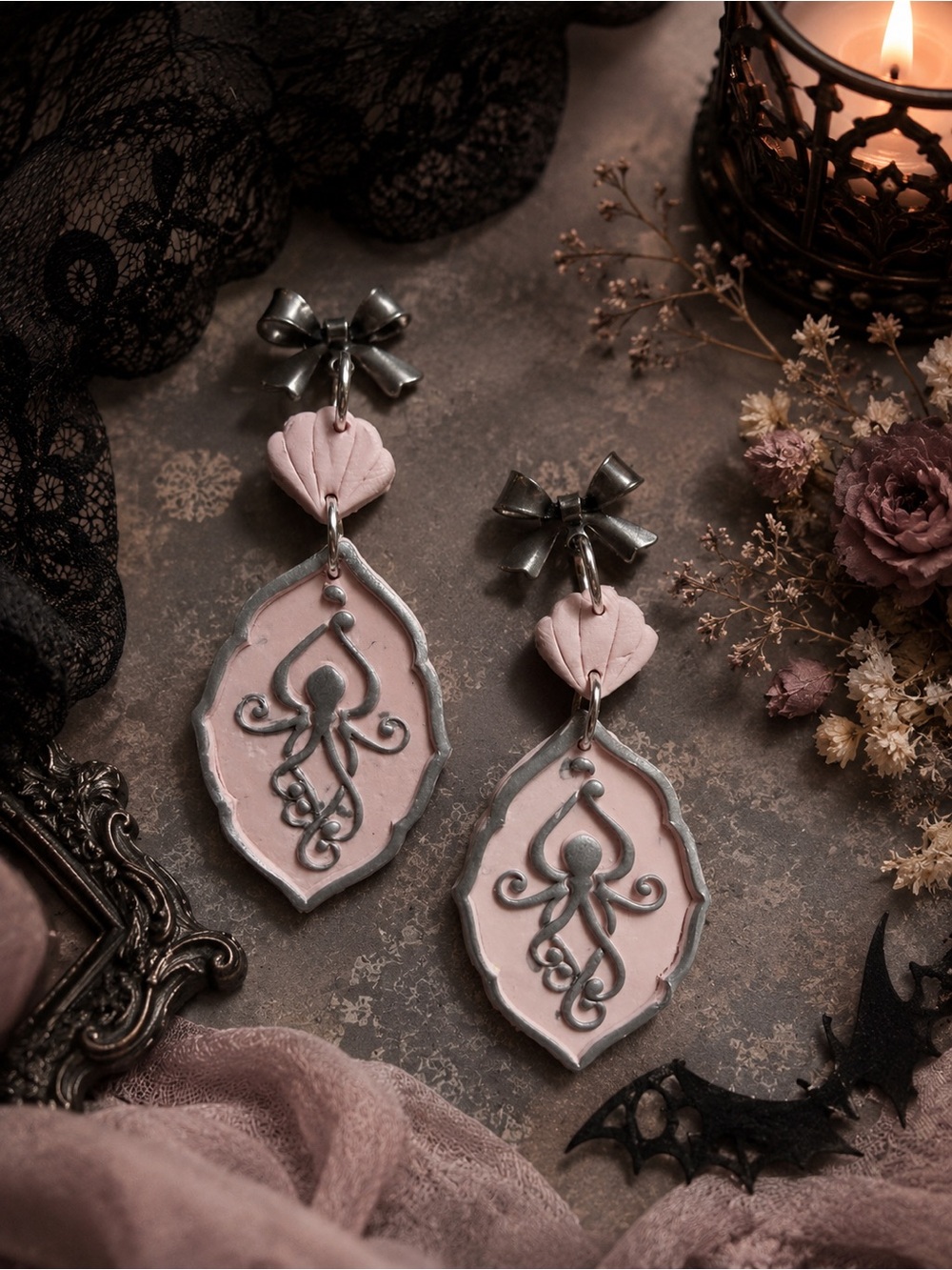 Pink Octopus Handmade Polymer Clay Earrings - Women Jewelry